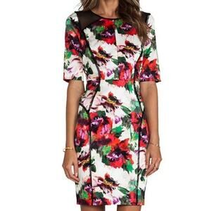 Milly 6 Paneled Sheath Dress White Red Green Cotton Blend Floral Hourglass